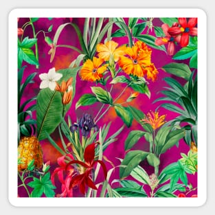 Colorful tropical floral leaves botanical illustration, tropical plants,leaves and flowers, red pink leaves pattern Sticker